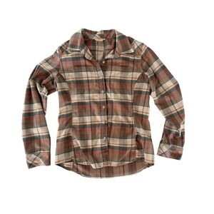 Ascend Womens Brown Orange Plaid Long Sleeve Button Down Hiking Shirt Size M